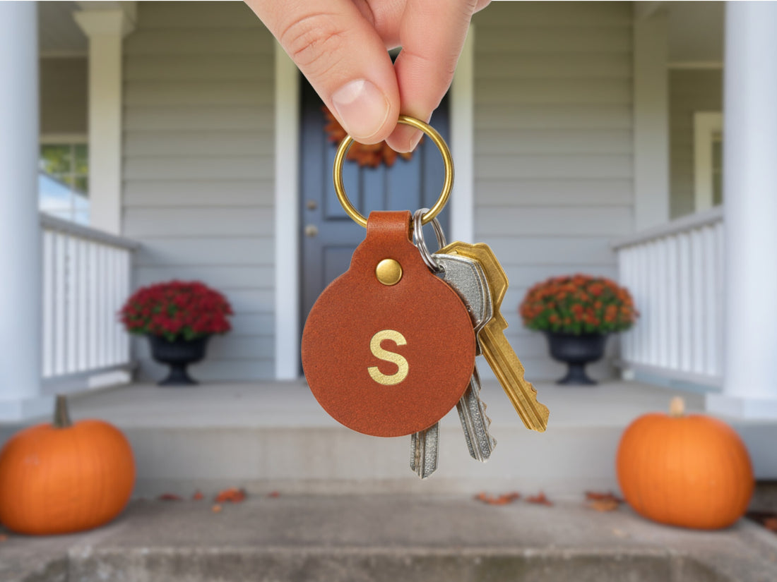 Personalized Leather Circle Key Fob