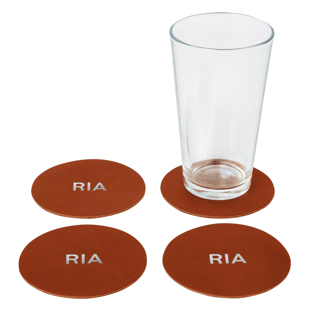 Personalized Leather Circle Coasters - Set of 4