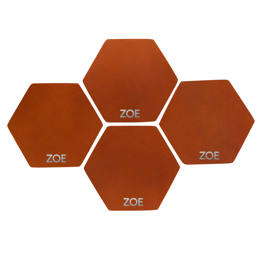 Personalized Leather Hexagon Coasters - Set of 4