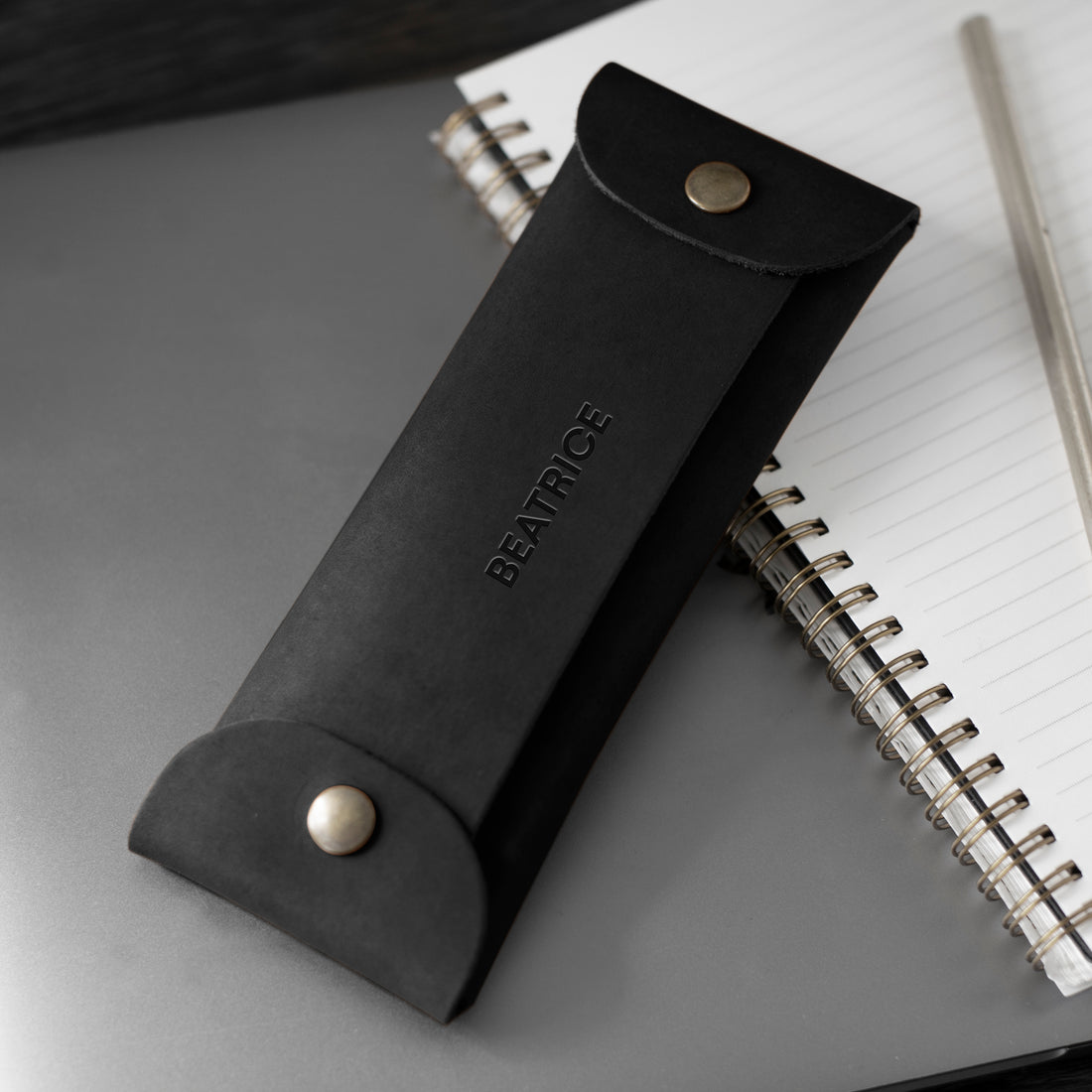 Personalized leather pencil case in black