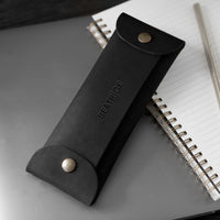 Personalized leather pencil case in black
