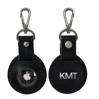 Personalized leather AirTag holder in black