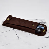 Personalized leather pencil case in chocolate