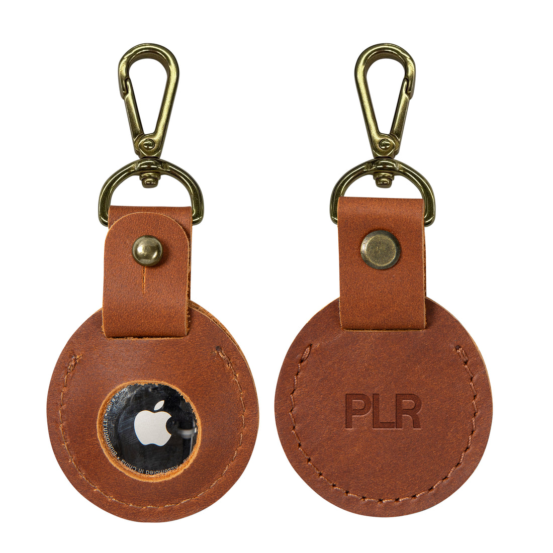 Personalized leather AirTag holder in copper
