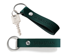 Personalized double-sided leather keychain in emerald