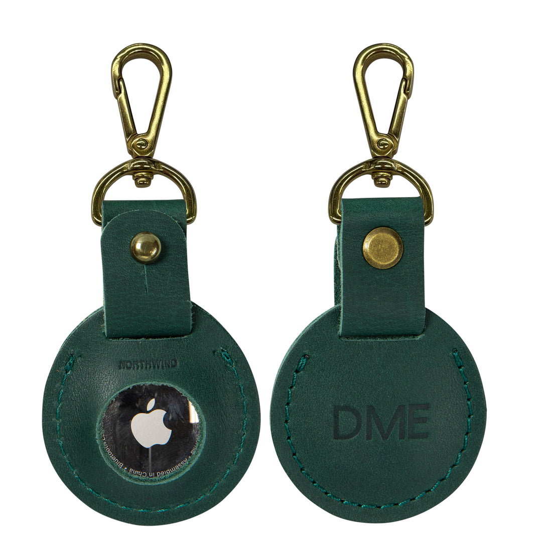 Personalized leather AirTag holder in emerald