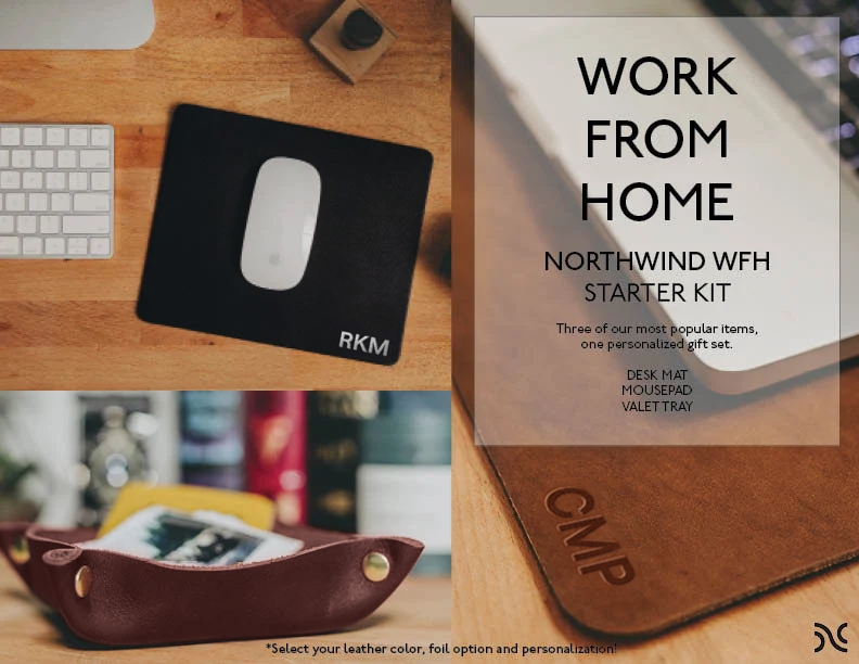 Personalized leather WFH desk set