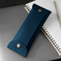Personalized leather pencil case in navy