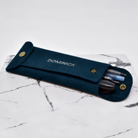 Personalized leather pencil case in navy