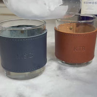 Monogrammed Leather Rocks Glass Cover