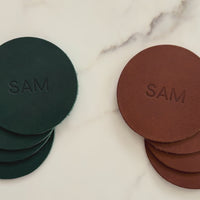 Personalized Leather Circle Coasters - Set of 4