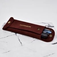 Personalized leather pencil case in red maple
