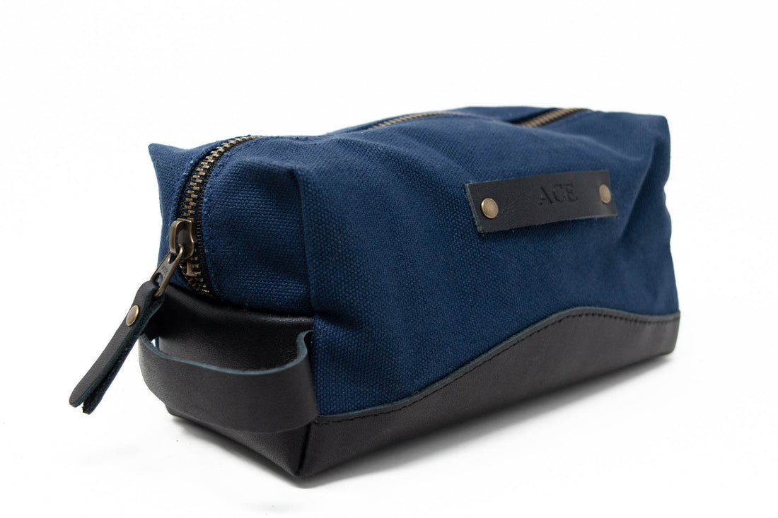 Navy Embroidered Dopp Kit & Toiletry Bag