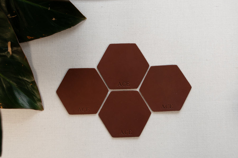 Personalized Leather Hexagon Coasters - Set of 4