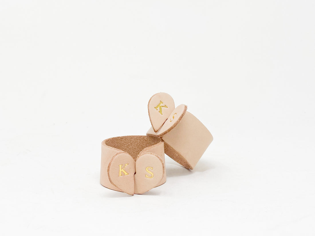 Personalized Heart Shaped Leather Napkin Ring Set of 2