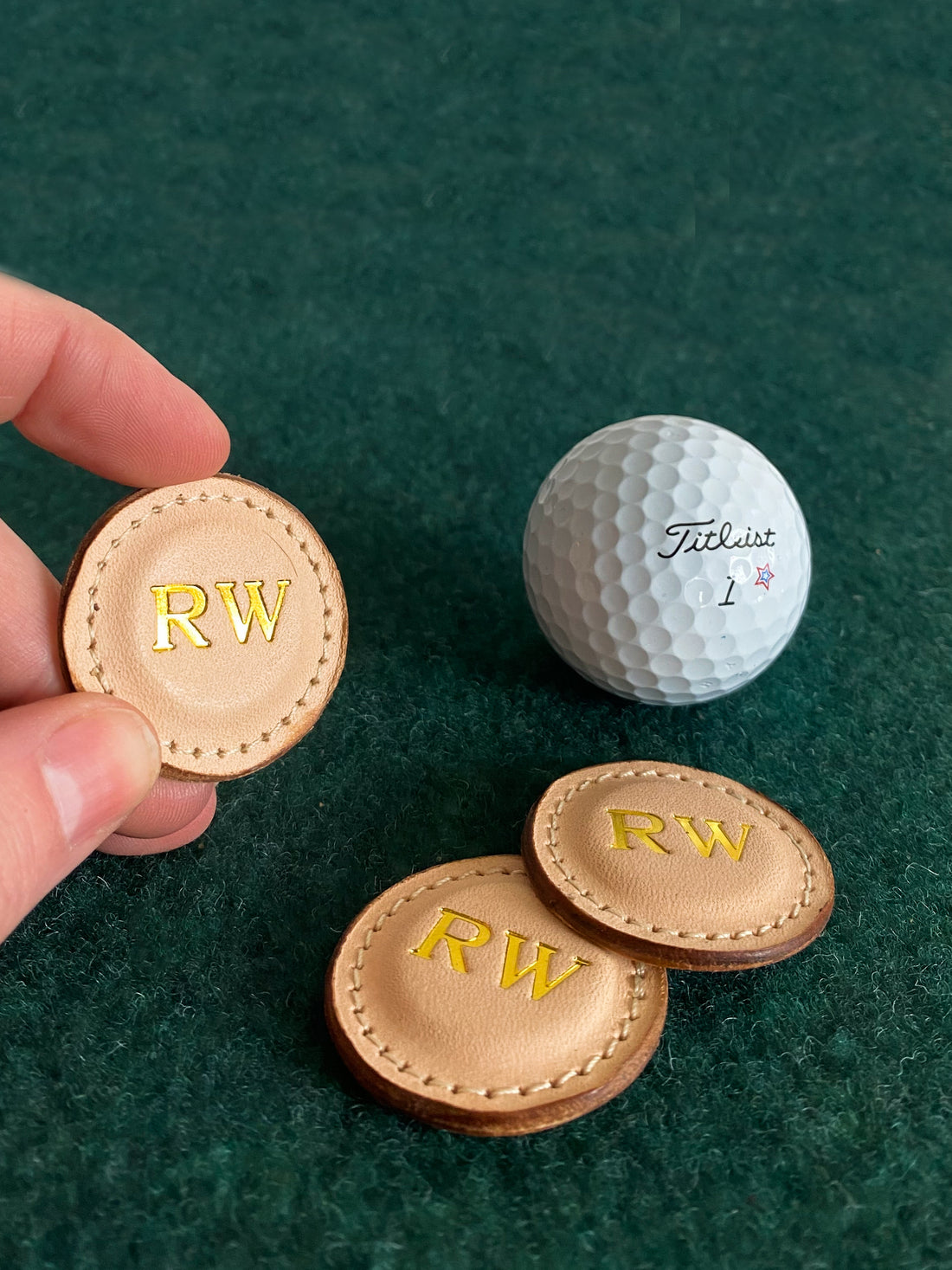 Custom golf ball markers Personalized leather golf markers  Natural Custom golf ball markers  custom engraved initials golf ball markers