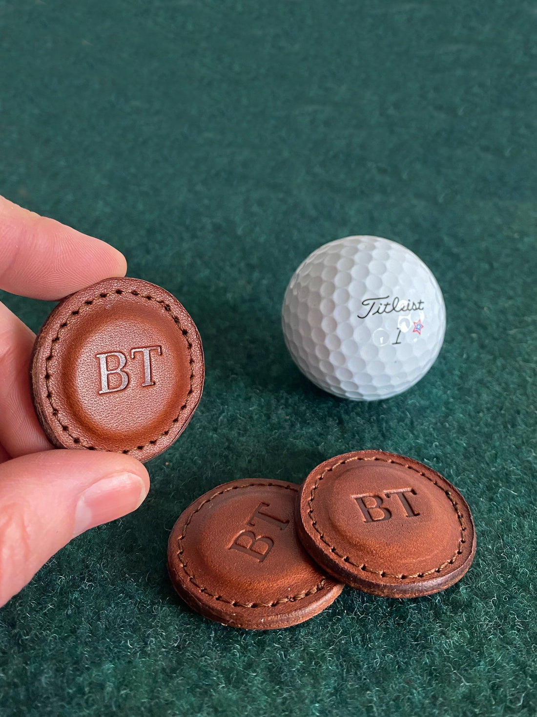 Custom golf ball markers Personalized leather golf markers  Tan Custom golf ball markers  custom engraved initials golf ball markers