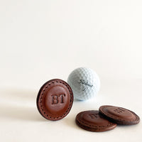 Custom golf ball markers Personalized leather golf markers  brown Custom golf ball markers  custom engraved initials golf ball markers