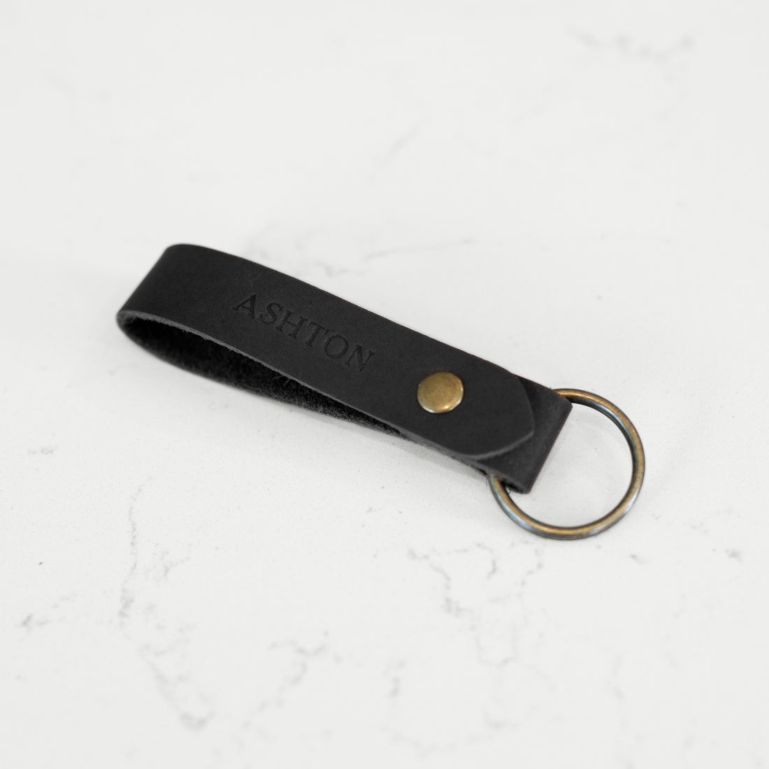 NorthwindSupply Personalized Leather Keychain L Monogrammed Leather Keychain USA Made Tan / Gold Foil / Silver