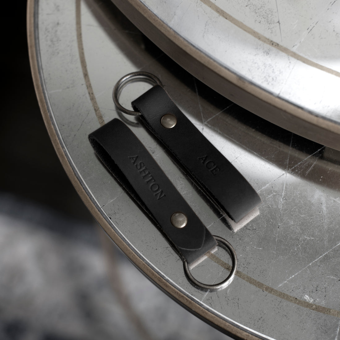 Custom Double Sided Leather Keychain in Black