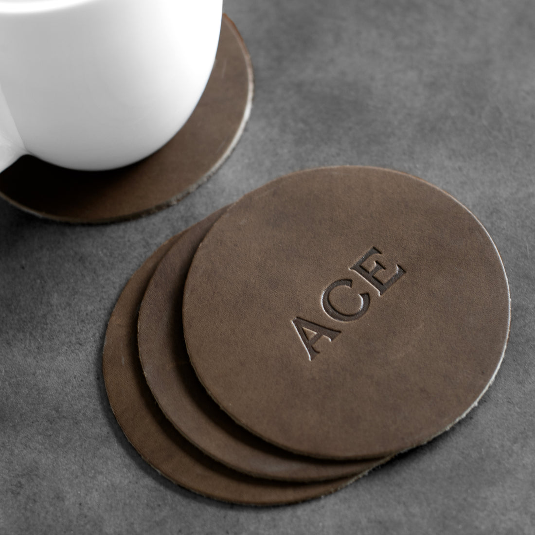 Personalized Leather Circle Coasters - Set of 4