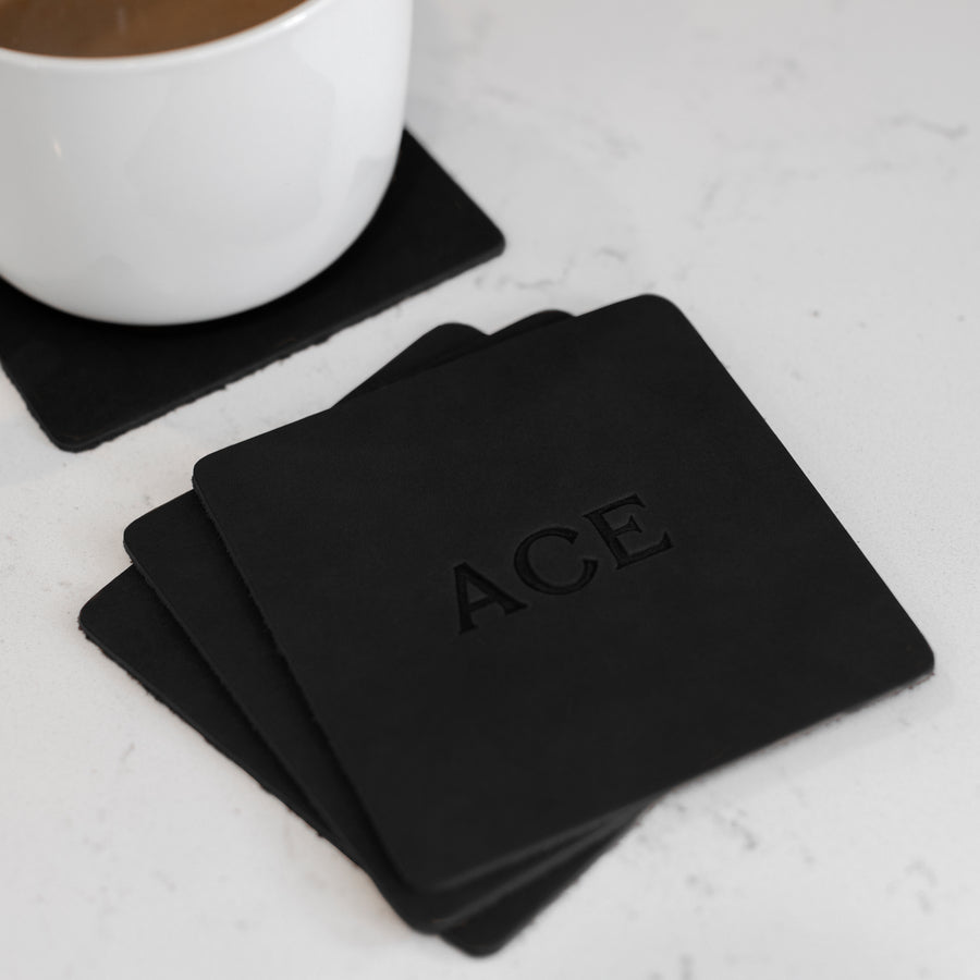 Personalized Leather Square Coasters - Set of 4