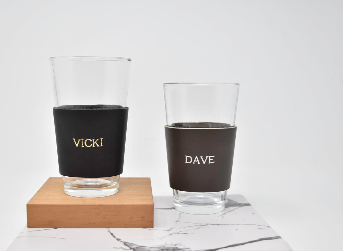 Personalized Leather Pint Glass Sleeve