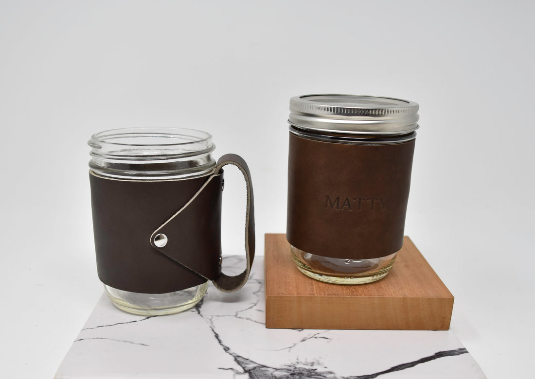 Personalized Leather Mason Jar Sleeve