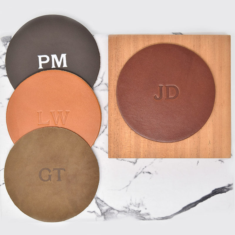 Personalized Leather Coasters Set of 4 Name or Initials 