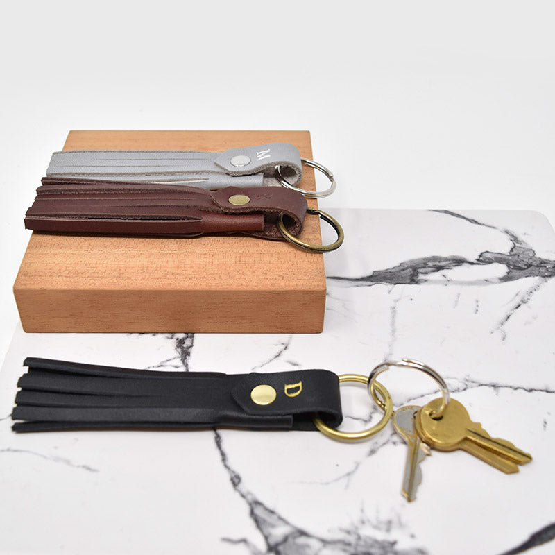 NorthwindSupply Custom Leather Circle Key FOB. Monogrammed Leather Key Fob Slate / Silver Foil / Gold